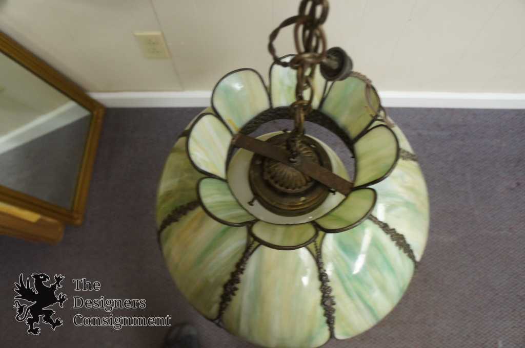 The Designers Consignment Dayton S Premier Gallery Antique Green White Slag Glass Tulip Pendant Light Chandelier Metal Trim Roses