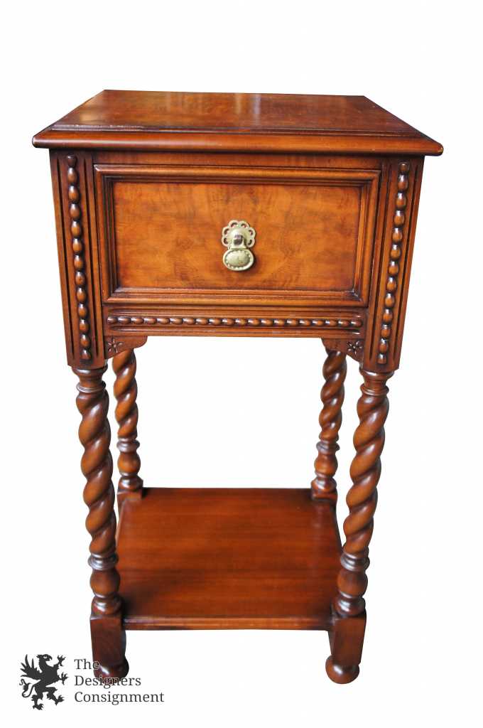 The Designers Consignment Dayton's Premier Consignment Gallery Robert Irwin Furniture Antique Jacobean Revival Walnut Bedside Table Nightstand - The Designers Consignment Dayton's Premier Consignment Gallery
