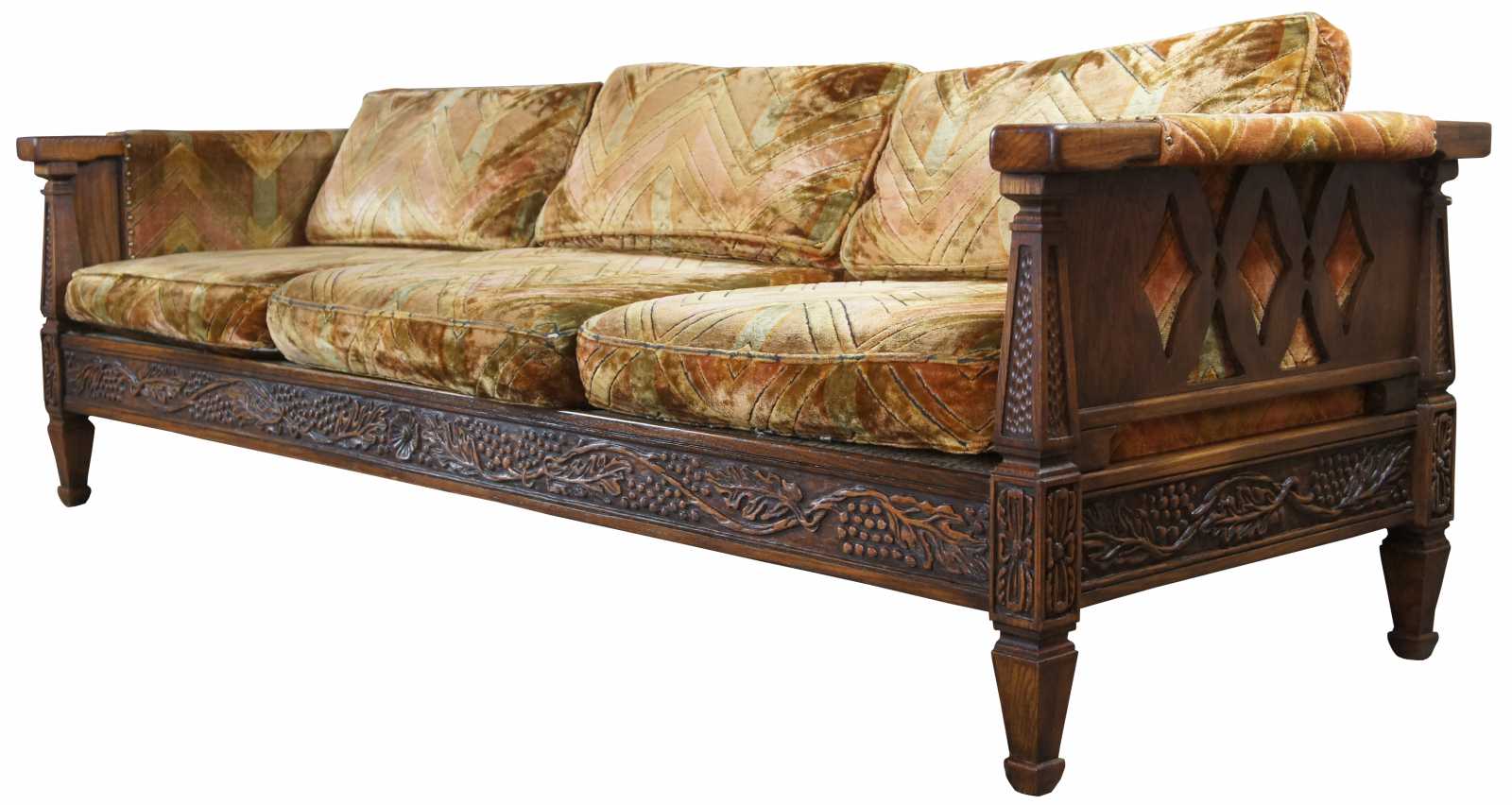 Romweber Viking Oak Carved Sofa 3 Seater Couch 1960s Retro Mid Century 88"